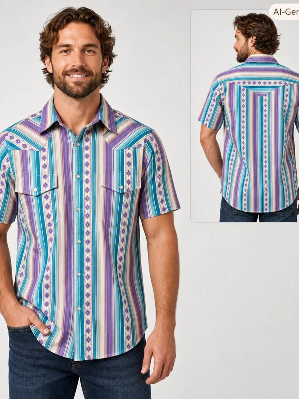 Sendero Wyatt Pearl Snap Shirt M Serape Stripe Western Cowboy Ranch Cotton